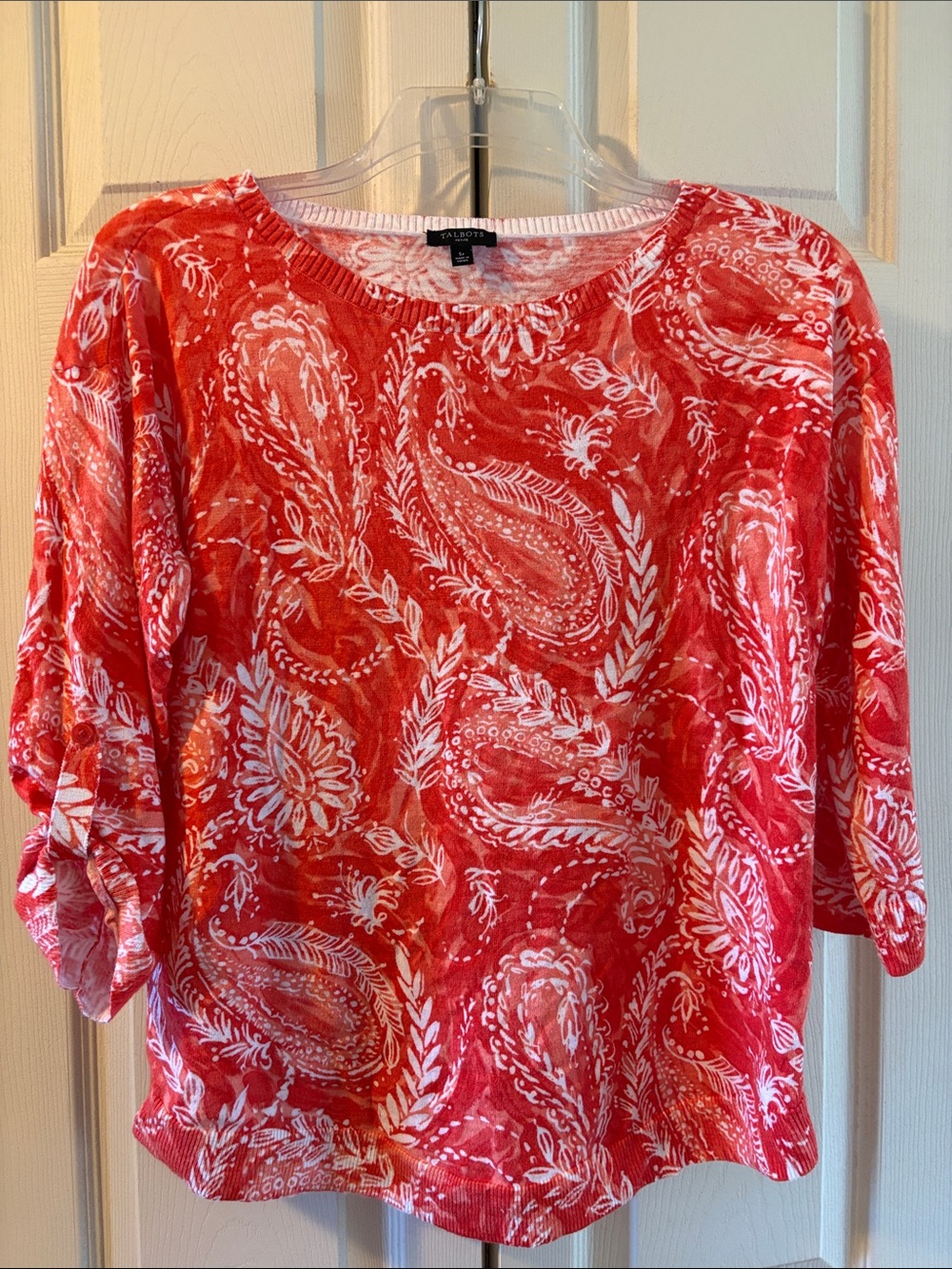 Talbots Orange/Red and White Paisley Pullover Blouse
